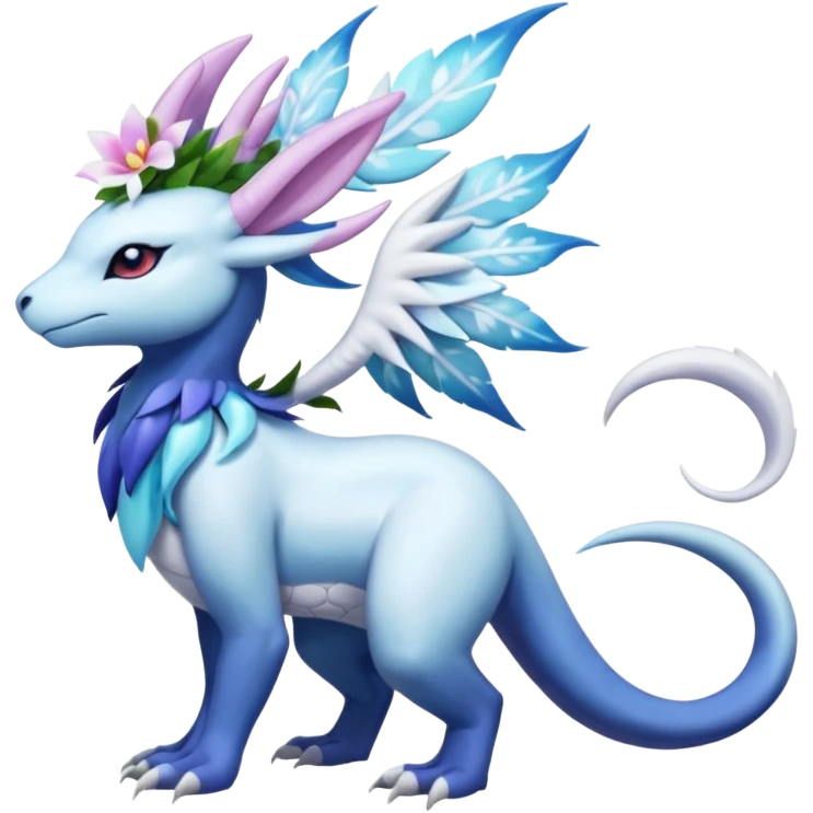 Shiny Glossy Pastel Light Divine Reptilian Beautiful Floral Snowy Pretty Absol-Amaura-Suicune-Cobalion-fusion, full body emoji