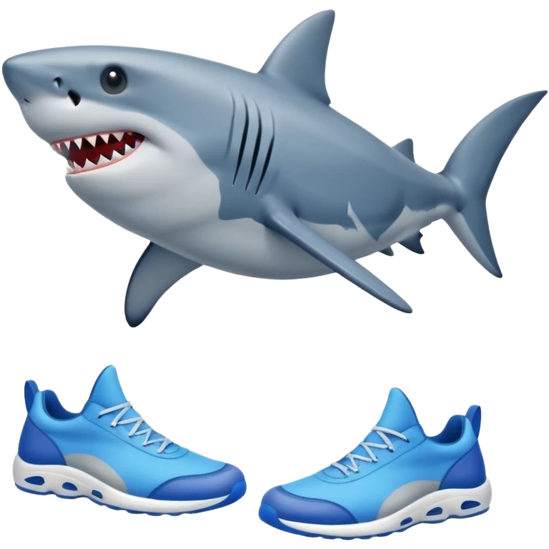Create a shark with three legs, two in front and one behind, that the shoes are blue emoji