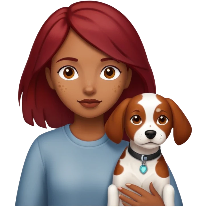 brown girl with dark red hair and her white with light brown spots  emoji