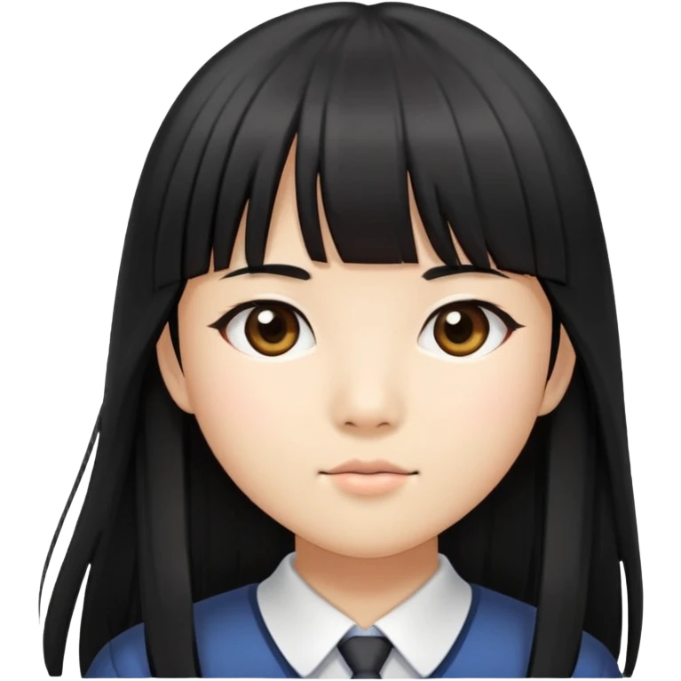 Asian-skinned schoolgirl with long straight black hair and straight bangs emoji