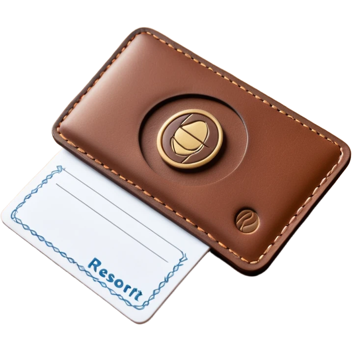 Resort Keycard & Holder: A sleek magnetic keycard paired with a leather card holder embossed with the resort logo.
 emoji