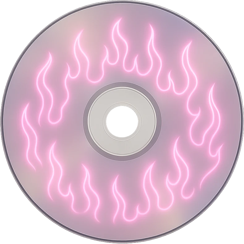 A minimalist CD disc with subtle pink flames, glowing effect, variation 3 emoji