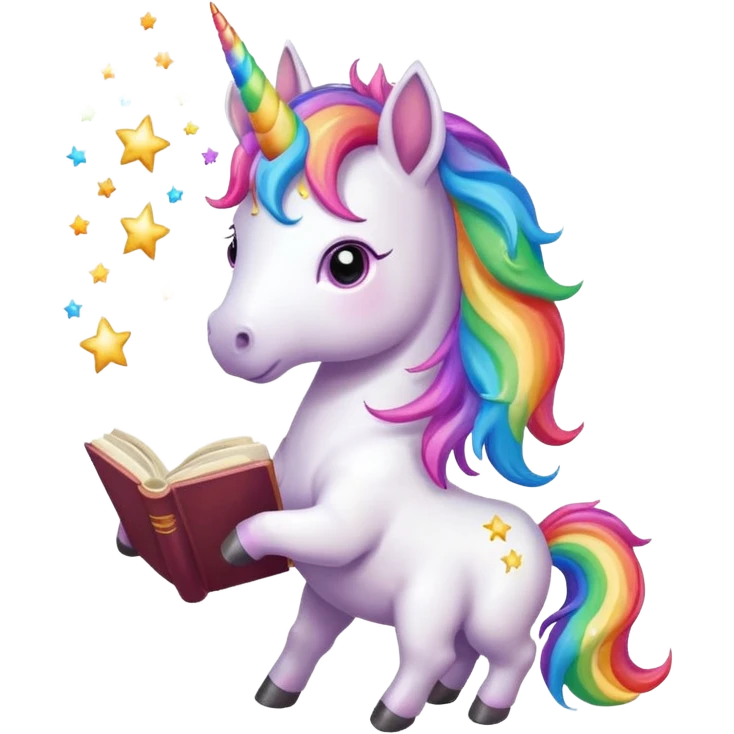Unicorns read book
A full body of little majestic unicorn with rainbow mane holding an open book with magic sparks.












 emoji