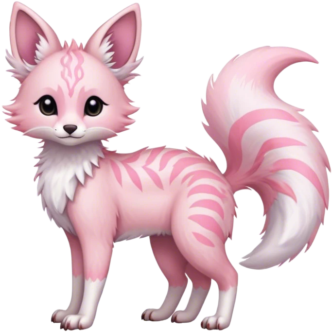 Feral Rare Fantasy cute pastel pink Vernid-Trico-species by LiLaiRa, markings, tufted ears, full body emoji