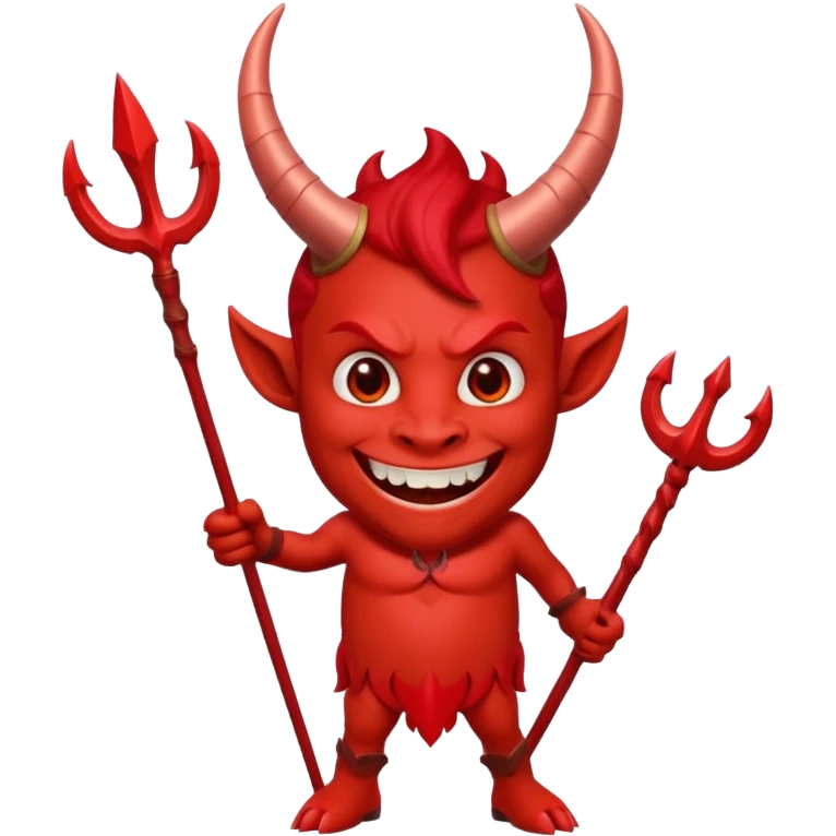 Red devil with horns and trident, grinning mischievous emoji