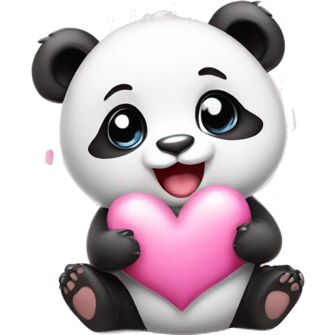 A cute little baby panda sending kisses. Pink hearts flowing around emoji