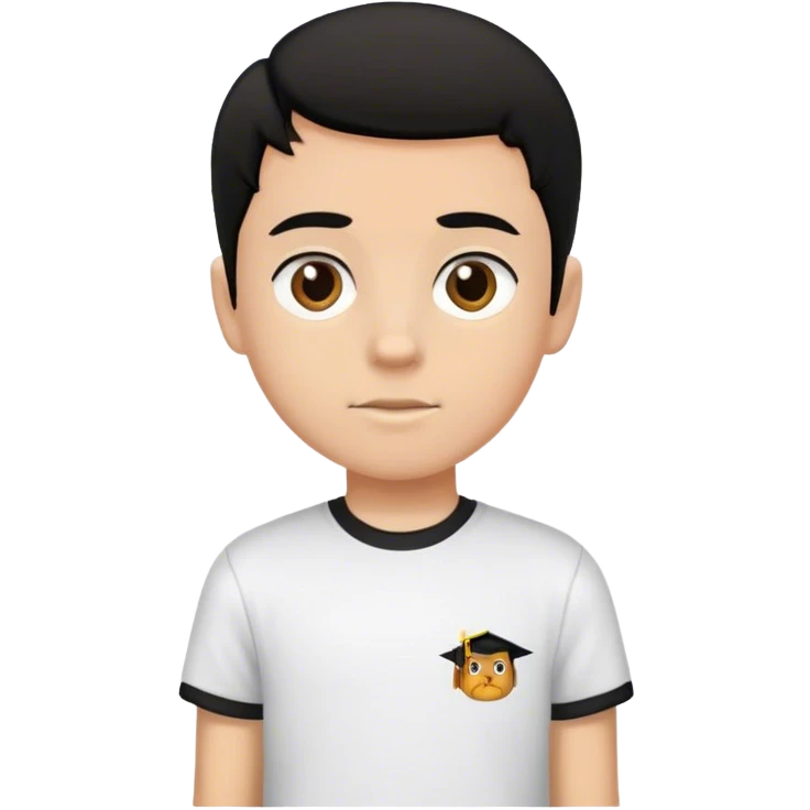 white boy, a little bit brown, black hair, wearing a school T-shirt emoji