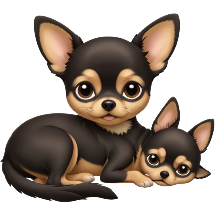 A high-resolution photo-realistic digital illustration of a cute black and tan chihuahua with big eyes shut sleeping lazily on the ground emoji