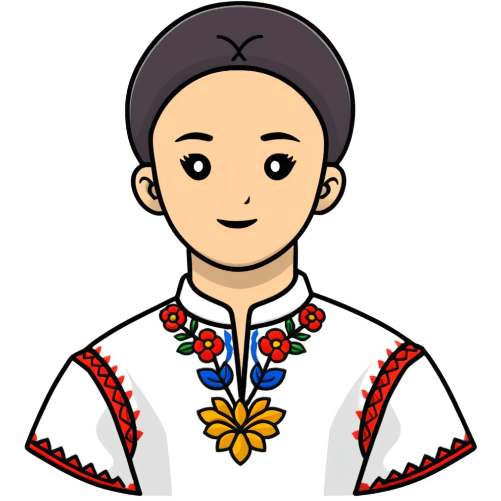 A young Ukrainian psychologist wearing a traditional embroidered vyshyvanka shirt emoji