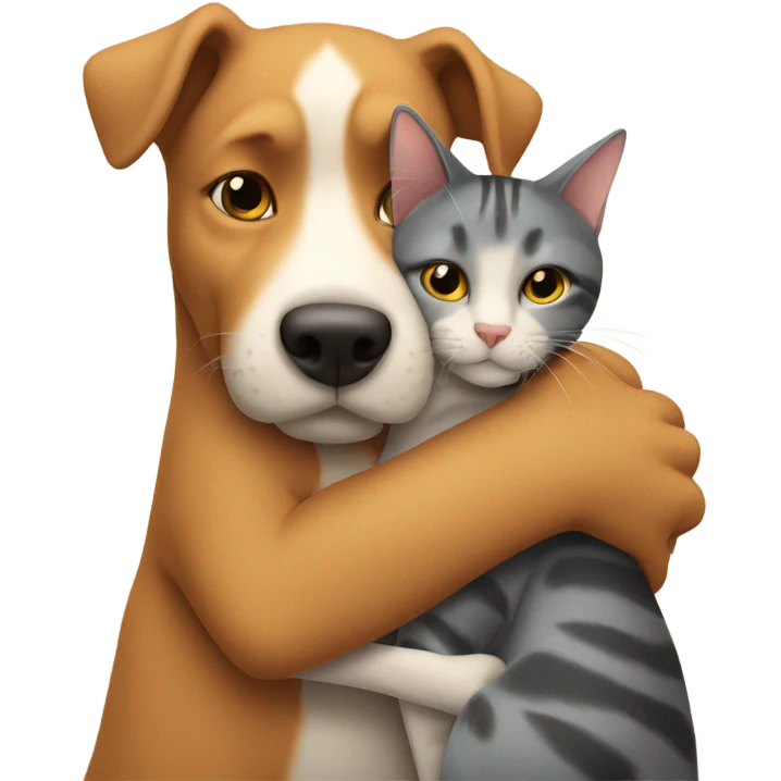 A dog hugs a cat emoji