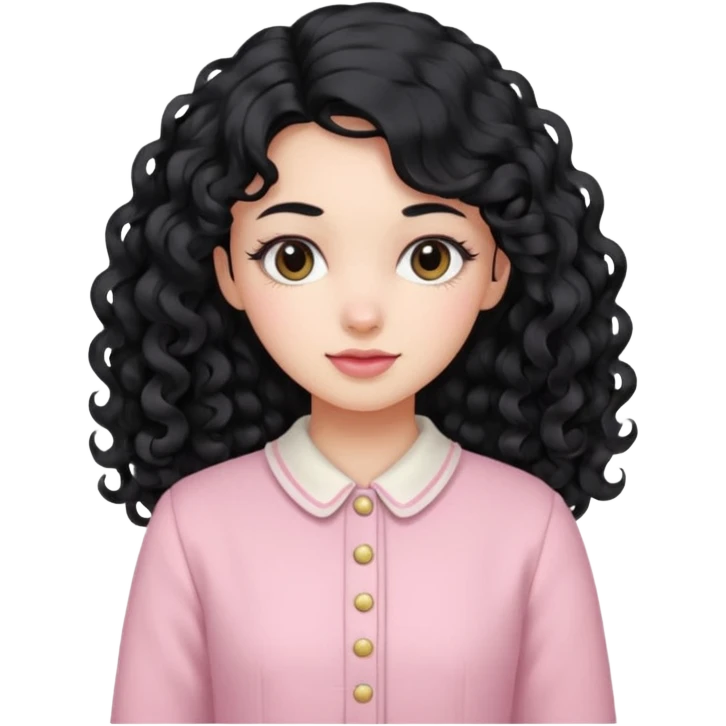 Girl with long curly black hair and vintage pastel pink clothing. emoji