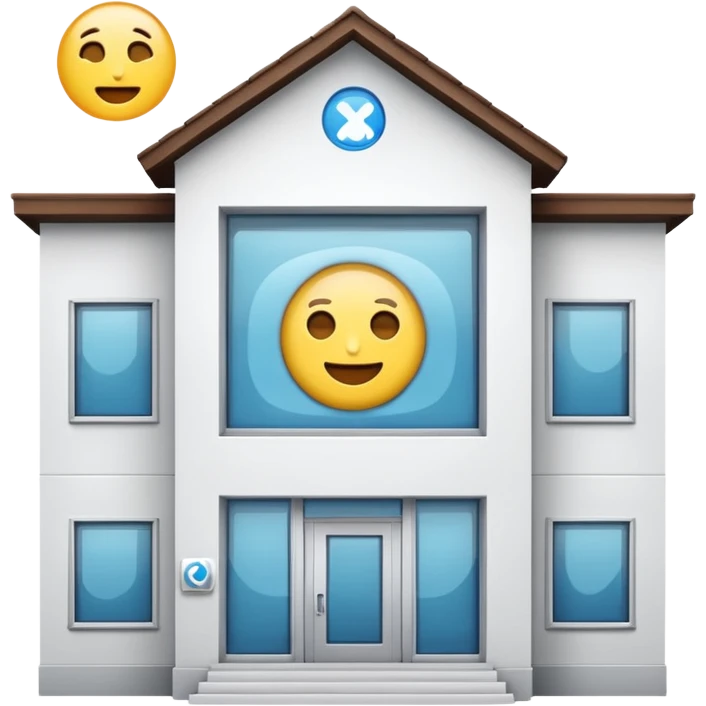 front view of a clinic building with a see-through window, emoji style emoji
