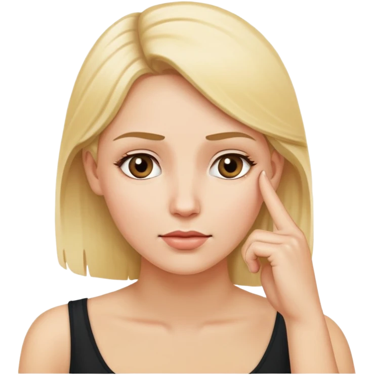 blond woman with a finger touching head above her ear to show she is thinking emoji