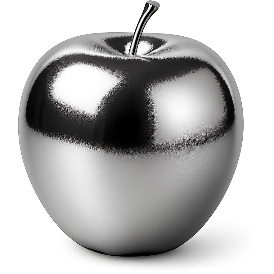 metallic chrome apple with a mirror finish emoji