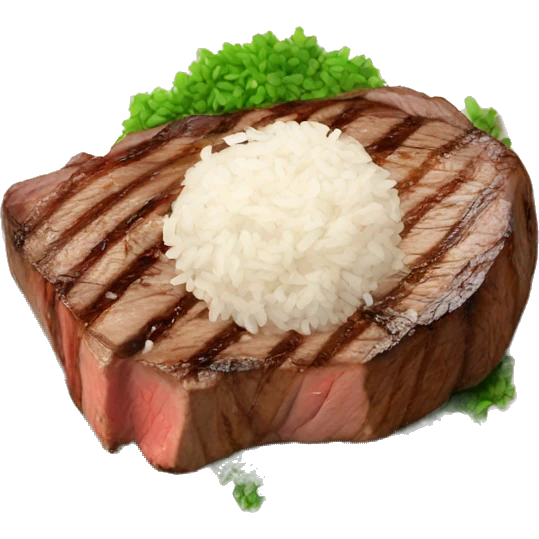 Yummy steak with rice on plate  emoji