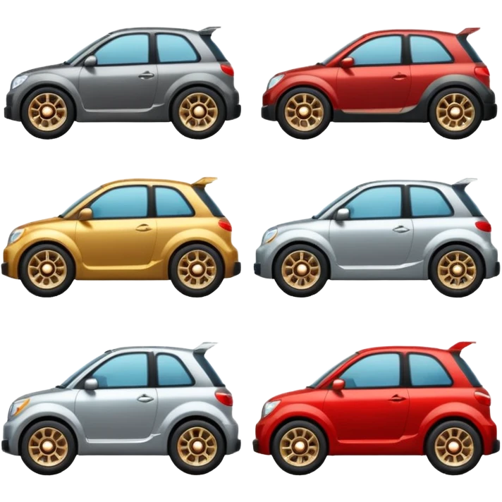 Emoji-style car membership badges: silver wheel, bronze exhaust, red rims, black spoiler, gold wheel — in progression." emoji