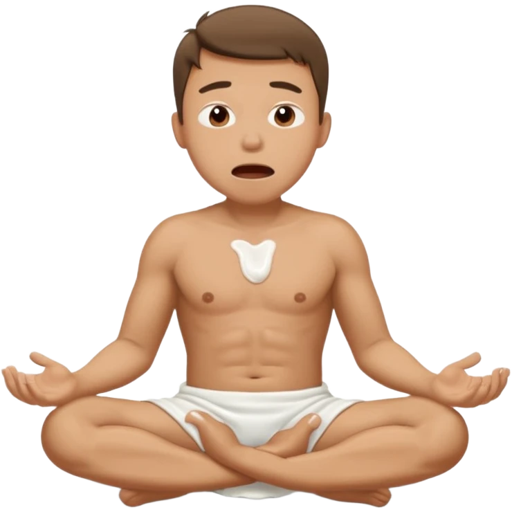 Man sitting on the floor exhausted mouth open eyes closed chest covered in white lotion emoji