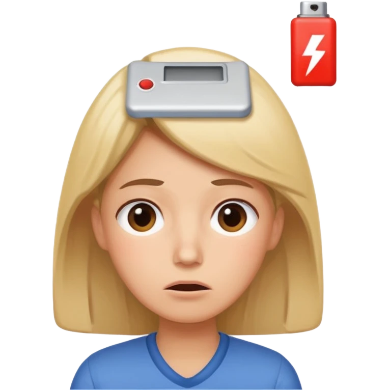 A kindergardenteacher with an empty battery icon above their head an exhausted and stressed face emoji