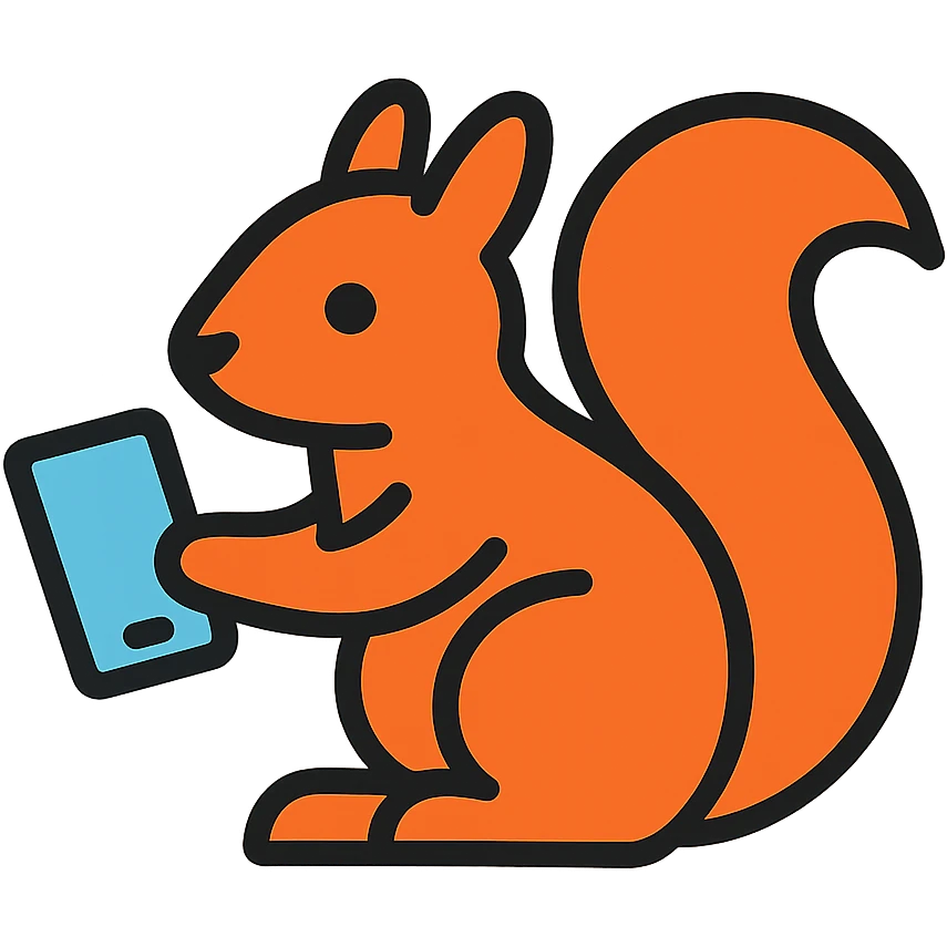 modern flat icon style squirrel holding a smartphone emoji