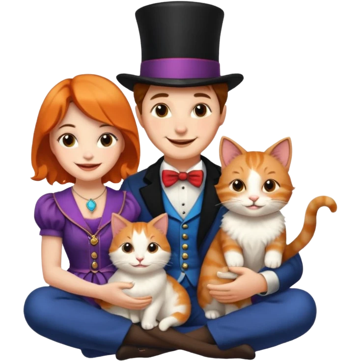 magician couple and their pet cat emoji