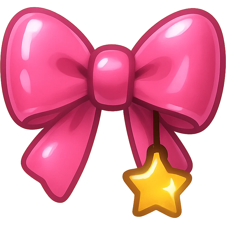 pink bow emoji, cute and shiny, with a small star charm emoji