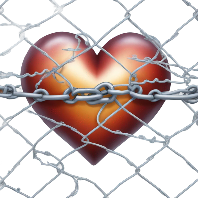 A heart enclosed in chain link fence topped with razor wire  emoji