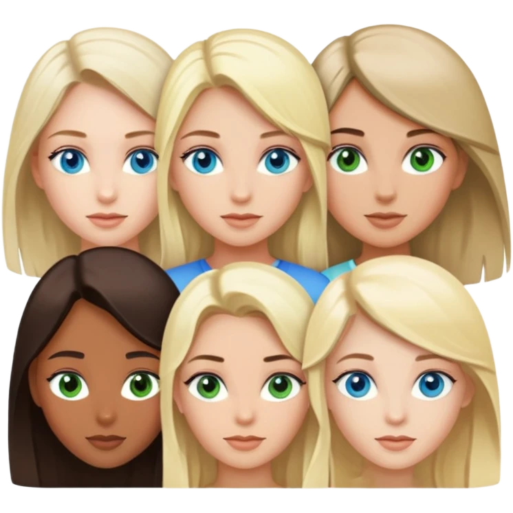 4 girls, one is blonde with blue eyes, 2 nd is brunette with green eyes, 3 is also brunette with blue eyes and 4 is blonde witch grey eyes  emoji
