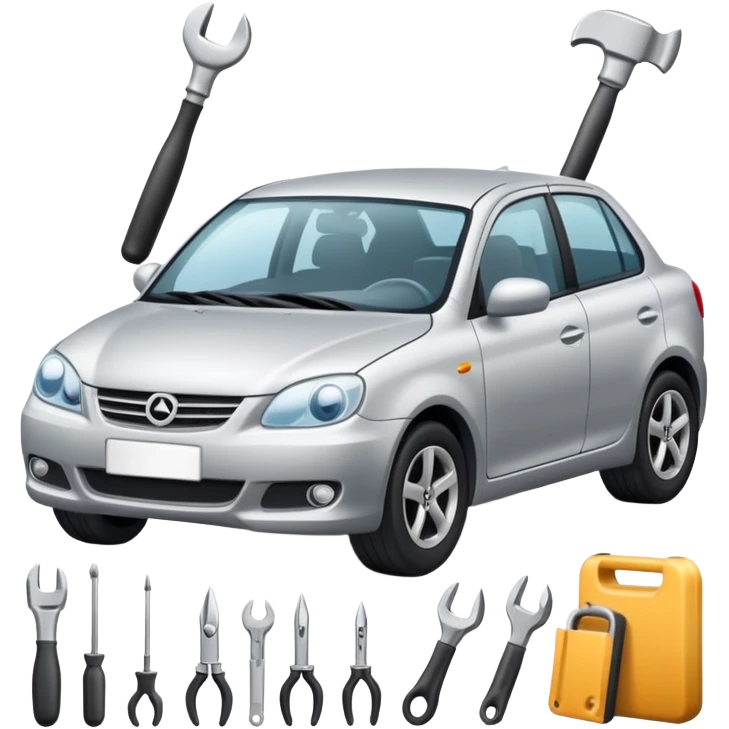 car with a small dent being fixed emoji