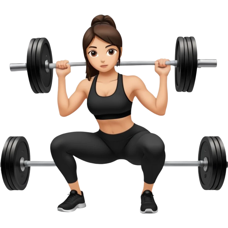 brunete girl doing squats with weight at the gym with all black outfit emoji