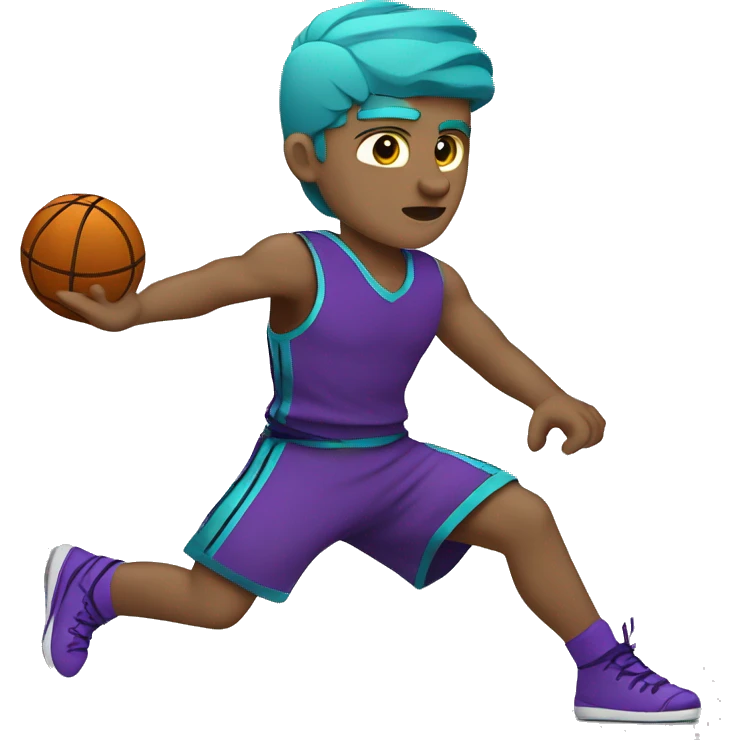 Caucasian youth gladiator playing basketball wearing purple black and aqua emoji