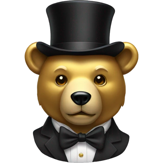 Gold bear head wearing a top hat  emoji