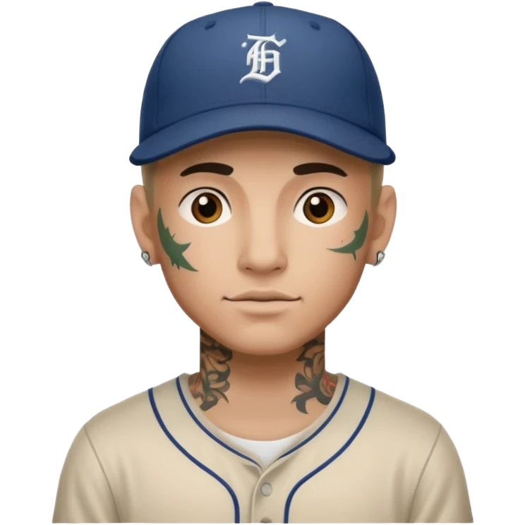 tattooed man with a baseball cap emoji