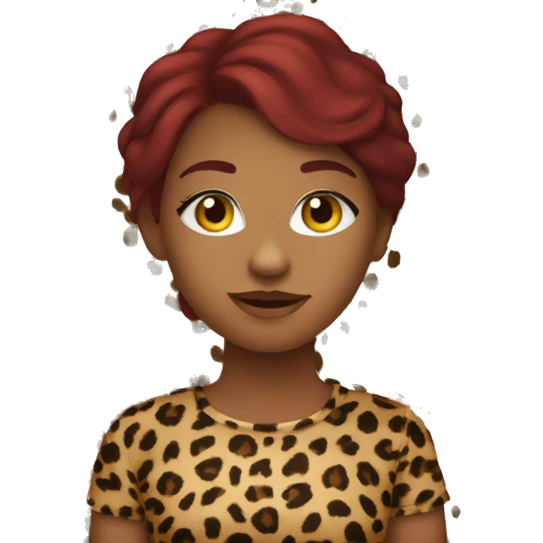 Burgundy haired girl in a cheetah print shirt emoji