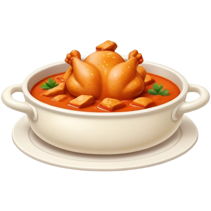 Cinematic Realistic Butter Chicken Dish Emoji, depicted with tender chicken simmered in a creamy tomato‚Äêbased sauce rendered with rich textures and dynamic, appetizing lighting. emoji