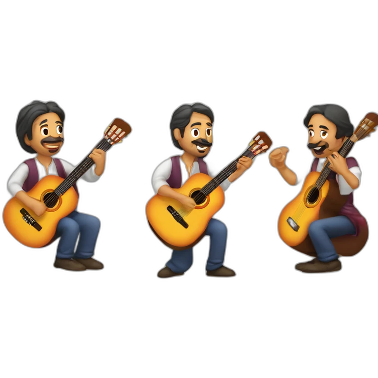 gitano tocando la guitarra con dos enanos bestidos de flamenca emoji