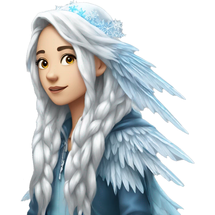 big wings, hood, silver, icy ,snowflake, Beautiful, fairy, long hair emoji