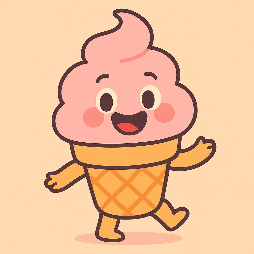 a happy ice cream cone, soft pastel colors emoji