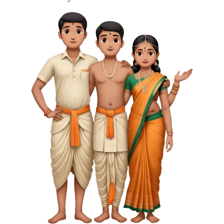 31 years young and small Brahmin boy with traditional formal cotton shirt and cotton lungi is pleasent peaceful thankful to 18 years young and fat and tall Brahmin girl with the complete decoration of bharatanatyam as godess lakshmi devi. emoji
