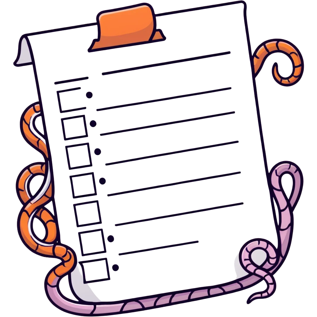 long curling to-do list paper looping up and down like a snake with tiny checkboxes fading into distance emoji