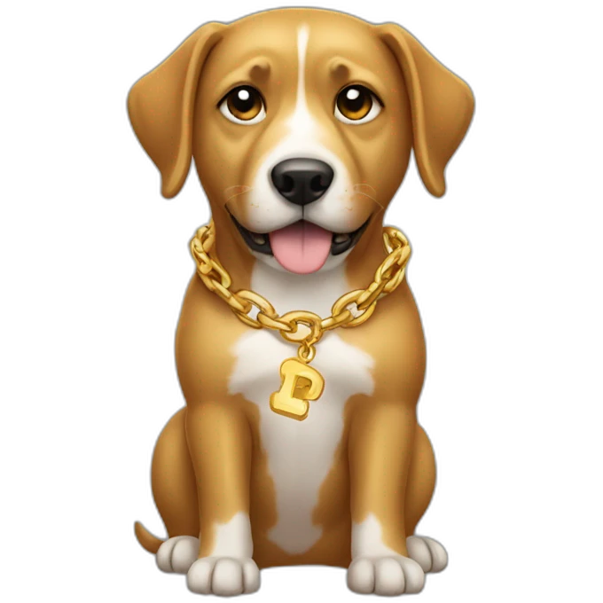A dog wearing gold chain emoji