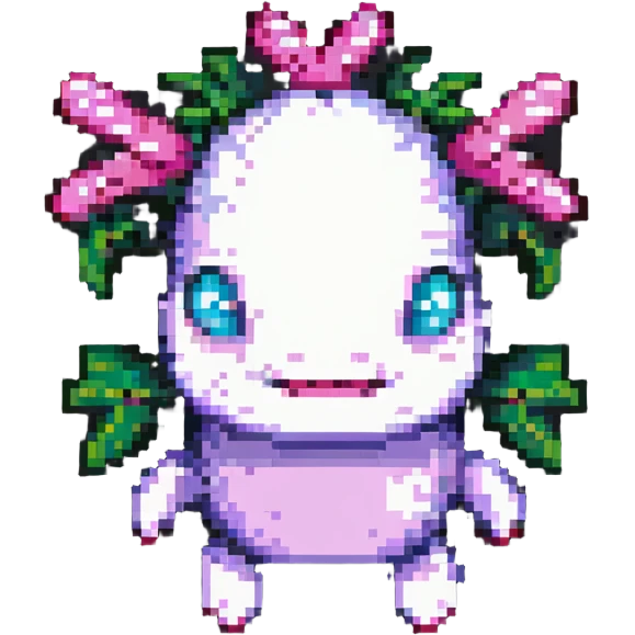 Minecraft-style axolotl character, blocky and pixelated, playful colors, friendly expression emoji