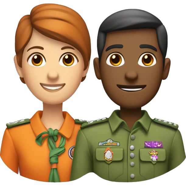 pareja de novios con pañuelo scout color naranja, verde y violeta emoji