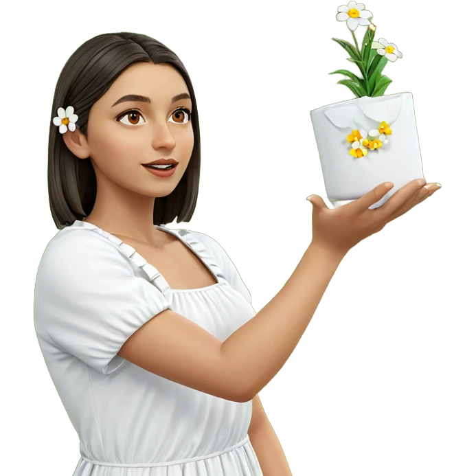 girl in white dress with flower emoji