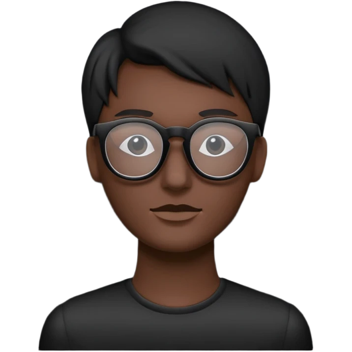 Minimalistic flat vector icon, iOS style, thin black contour on white background. Matte black mannequin in front of in 3D monochrome style. Wearing glasses. emoji
