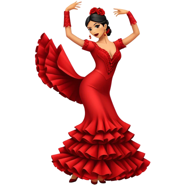 Cinematic Realistic Flamenco Dance Emoji, depicted as a passionate expressive flamenco performance with dramatic costumes and dynamic fiery movements, rendered with vibrant textures and bold energetic lighting that captures its intense rhythm. emoji