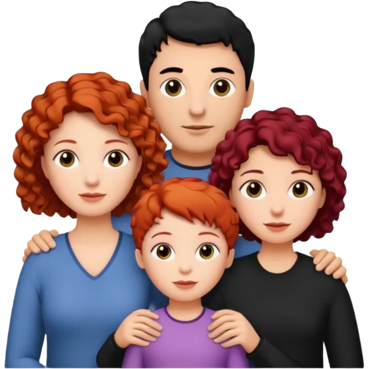 a family of three, all three white: the mother with short, curly red hair, the father with black hair, and the daughter with black hair. emoji