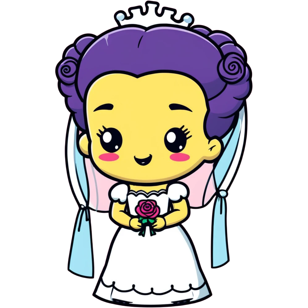 kawaii Bride of Frankenstein with rosy cheeks and adorable stitches emoji