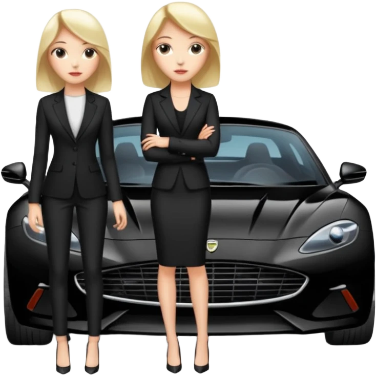A fast, expensive black car with a young woman beside it emoji
