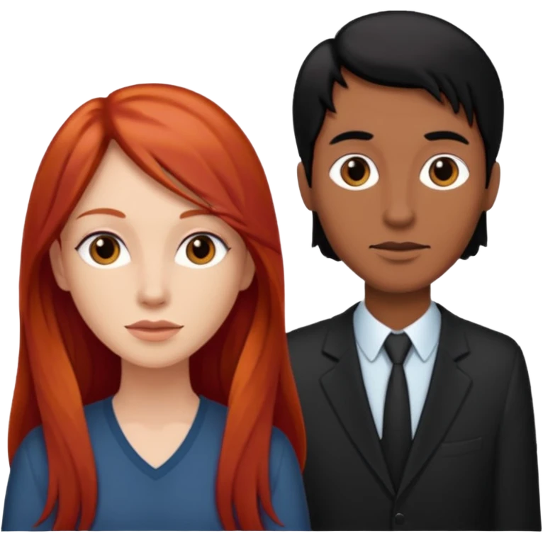 Mujer flaca con cabello largo color rojo color de piel blanca, hombre de color medio moreno con cabello color negro, flaco emoji