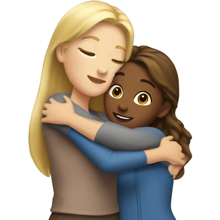 The blonde woman hugs the brown haired girl emoji